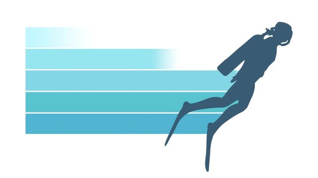 Silhouette of diver with five features or option of project to select. Minimal infographic animation for sport and leisure activity information visualization.