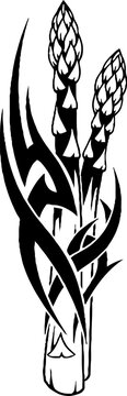Asparagus spears with tribal artistic pattern