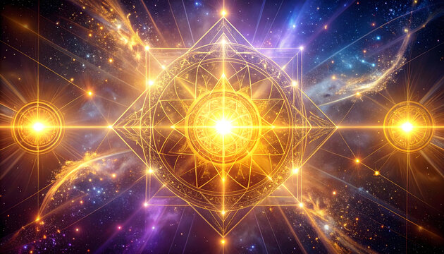 神聖幾何学と宇宙光の幻想背景