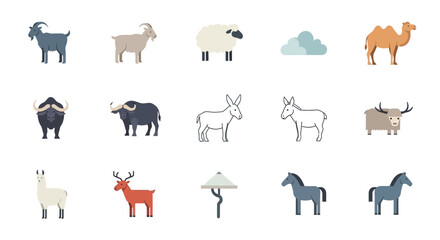 Fototapeta premium Collection of Minimalist Animal Icons Featuring Various Species and Colors