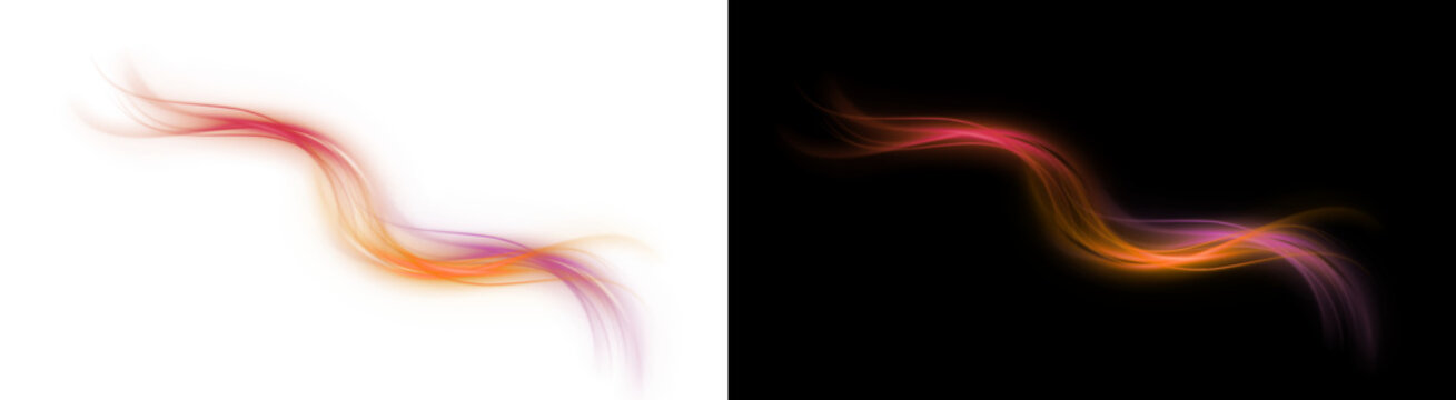 PNG image of Abstract light trails with glowing red and orange waves, dynamic energy motion lines, ethereal smoke flow for digital design overlays isolated on Transparent Background