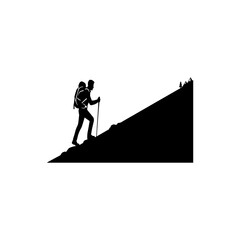 Fototapeta premium Hiker Climbing Steep Hill Silhouette Illustration