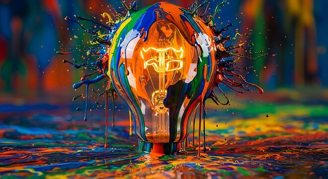 Creative Light Bulb Idea Exploding with Colorful Paint Splatter