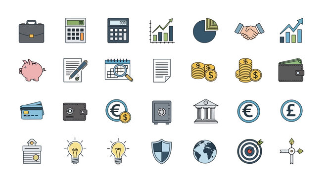 Finance and Business Icons Set: Icons for Banking, Investment, and Economy