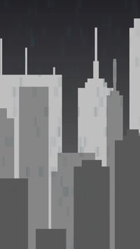 Vertical Grey **Rain 8-bit City** Animation for **Sad and Chill** Reels 4K
