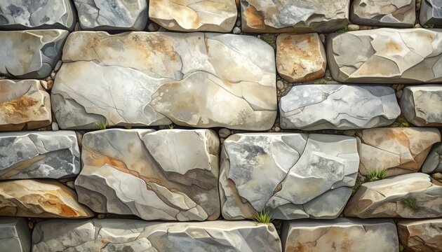 Close-up Texture of a Natural Stone Wall with Varied Colors.