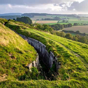 Scenic green cliff landscape with countryside.