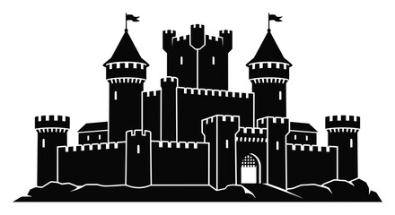 Medieval castle silhouette on white background high quality © asma