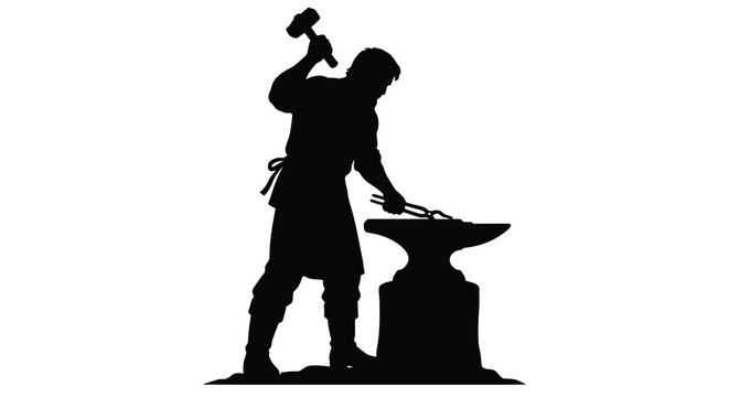 Blacksmith at work with anvil and hammer silhouette