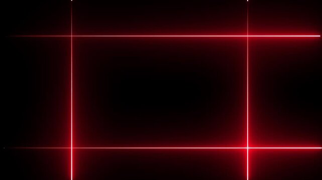Neon red glowing geometric lines animation moving on dark black background loop.