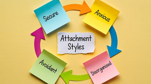 Attachment styles diagram with secure anxious avoidant and disorganized types psychology relationship concept