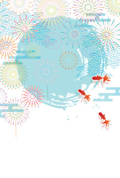 Vibrant Japanese Summer Fireworks and Goldfish Festival Illustration