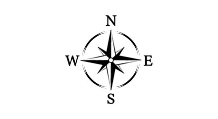 Black compass rose icon with cardinal directions N, S, E, W on a white background © apip