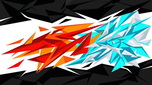 Abstract orange and blue fire ice geometric racing decal.