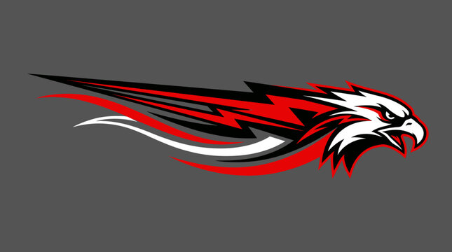 Red eagle head racing mascot with speed lines.