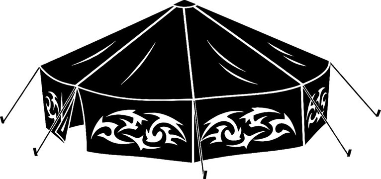 Large Pavilion Tent with Tribal Border Patterns