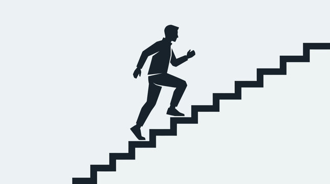Man running up stairs in a motivational and dynamic movement illustration