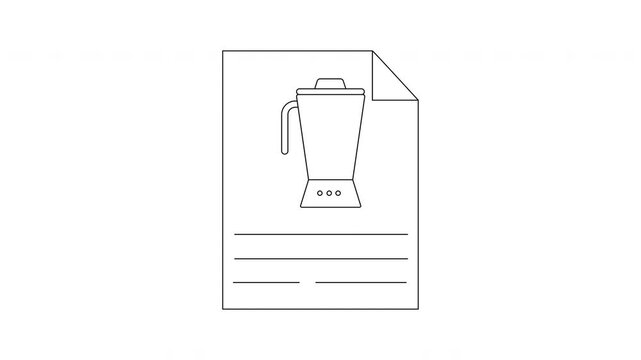 Line art icons of kitchen appliances on document pages.