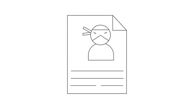 Minimalist Line Art of a Ninja Document with Text Fields.