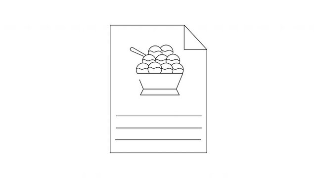 Simple Line Art Document Icon Featuring a Bowl of Ice Cream.