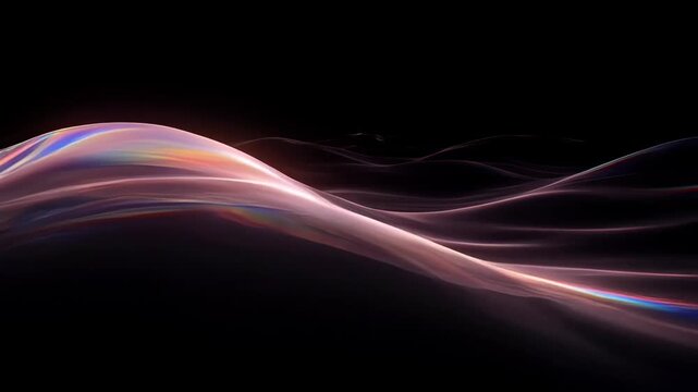 Abstract background with glasses refraction and dispersion, luminous light wave glow, color spectrum, flowing prism background on black for SEO searchable visual content