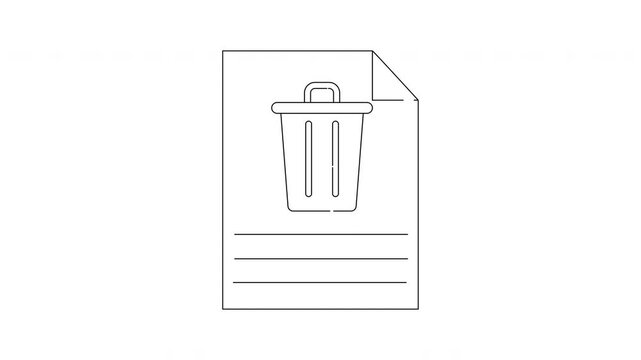 Simple Line Art Icon of a Document with a Trash Can Symbol.