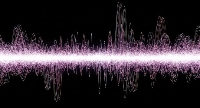 Dynamic abstract visualization of synchronized quantum energy flow, featuring complex glowing digital lines forming intricate rhythmic wave patterns, abstract, physics, geometry