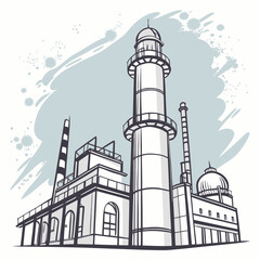 Fototapeta premium Industrial factory building sketch outline vector.