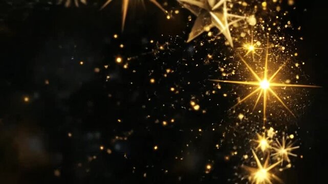 A festive golden star border frame on a dark background
