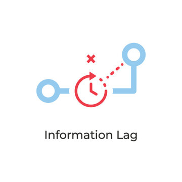 Information lag icon, clock delay marker on process map, communication bottleneck concept, operations improvement workshop, agile planning session, vector illustration
