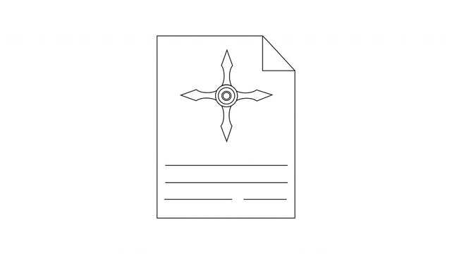 Simple Line Drawing of a Document with a Compass Rose Symbol.