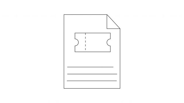 Simple Line Drawing of a Document with a Ticket Stub and Lines for Text.