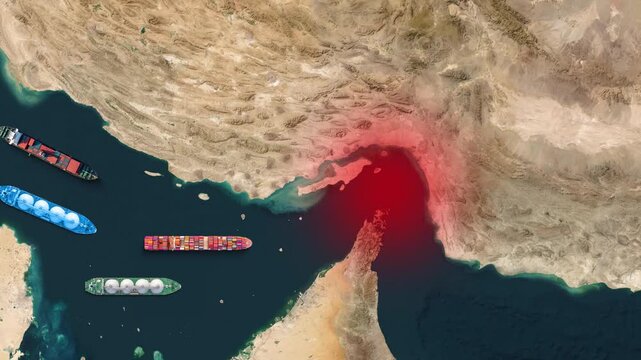 Animated Map of Cargo Ships Sailing Through Strait of Hormuz With Red Danger Zone