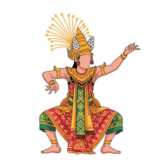 Obraz premium A performer in traditional dance costume poses elegantly in a studio.