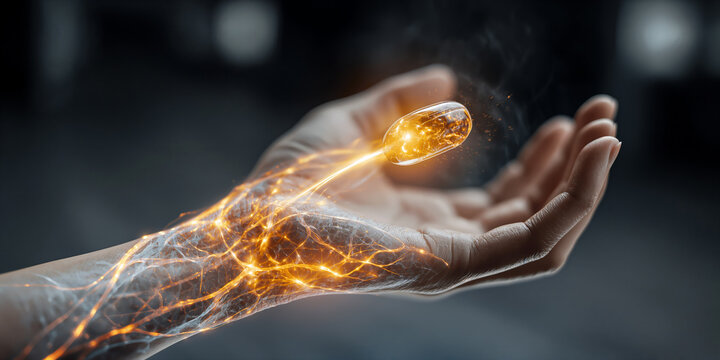 Serene healthcare setting showing therapeutic device linked to skin with gentle illumination