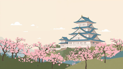 Obraz premium Spring in Japan, the osi-jo in saitama gyoda illustration background