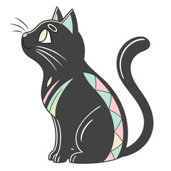 Black cat profile with geometric diamond patterns. © Aja