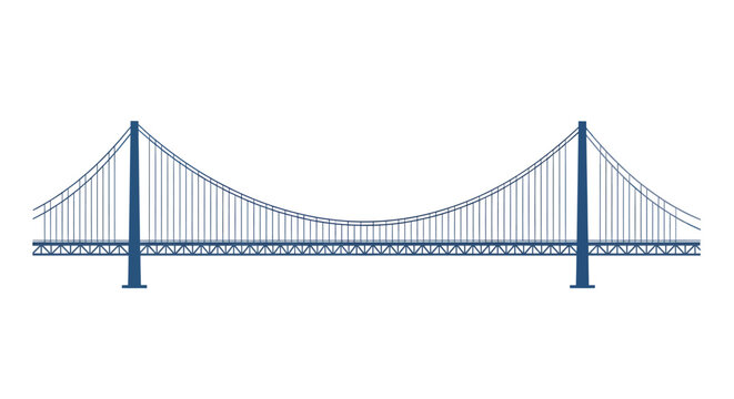A minimalist vector illustration of a suspension bridge with two towers and connecting cables over a flat deck.