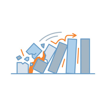 Unintended consequences, domino effect knocks rising chart, side effect risk icon, project management seminar, risk mitigation workshop, vector illustration