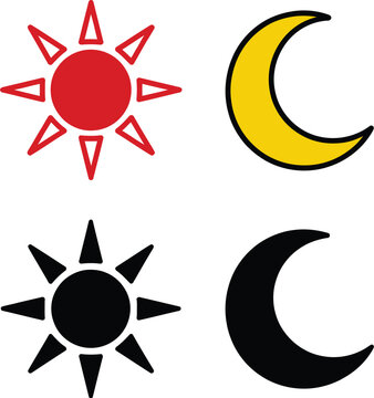 minimal weather icon set sun moon symbols black white line art 2x2 grid minimalist design collection vector illustration icons