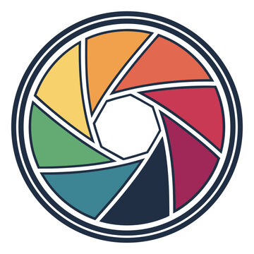 Colorful camera aperture with a black hexagonal center.