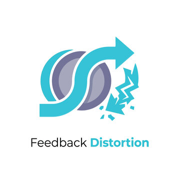 Feedback distortion icon, warped loop arrows and broken signal, communication bias concept, systems thinking seminar, process improvement session, vector illustration
