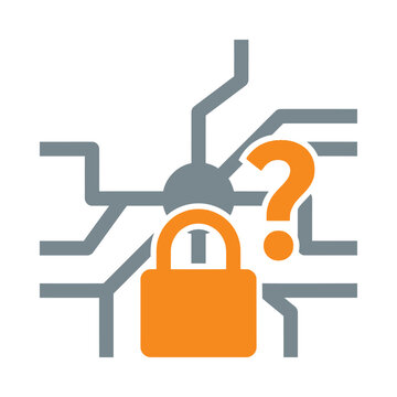 Locked decision path icon, padlock with branching lines illustration for governance meeting, approval bottleneck workshop, organizational bureaucracy coaching vector design