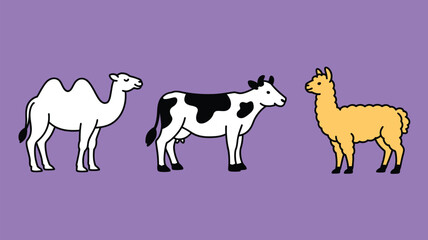 Simple black and white farm animal line drawing illustration camel cow llama minimalist profile sketch educational coloring page design vector © FORIDUL