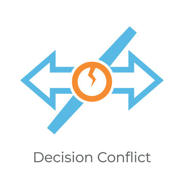 Decision conflict arrows icon, multi direction pressure, competing priorities concept, coaching seminar, decision science session, negotiation workshop, conceptual vector illustration