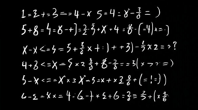 Handwritten math equation white chalk blackboard background algebra expression arithmetic symbol education concept school classroom problem solving