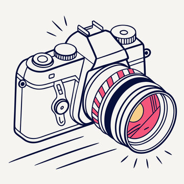Retro film camera vector art with action streaks.