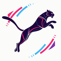 Geometric leaping panther with tech style accents. © cat