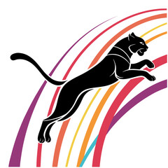 Stylized jumping puma with multi colored stripes. © cat