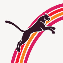 Abstract leaping panther silhouette over rainbow. © cat